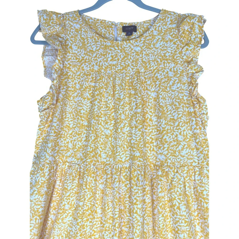J.Crew Tiered Ditsy Floral Mini Dress Womens 6 Yellow Linen Blend Ruffle Sleeve - Picture 3 of 9